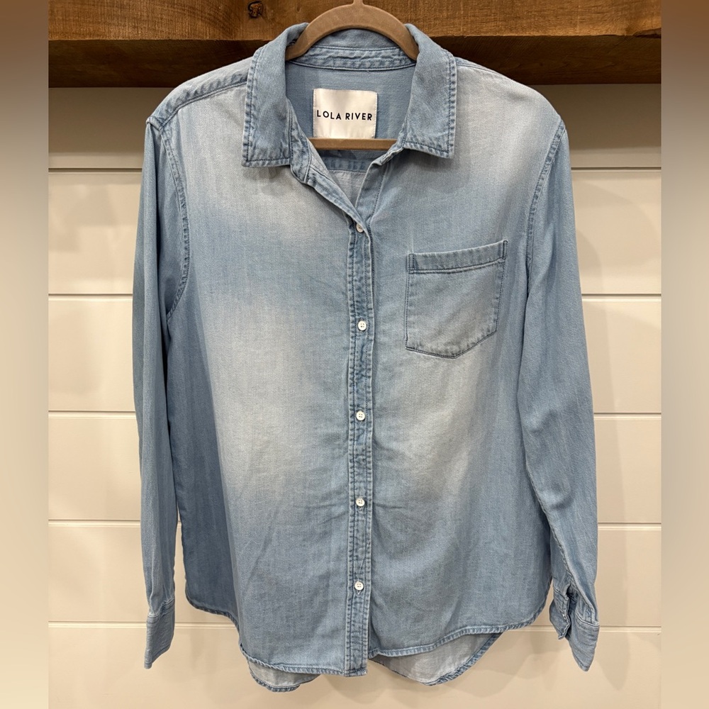 Lola River Long Sleeve Denim Button Up Top